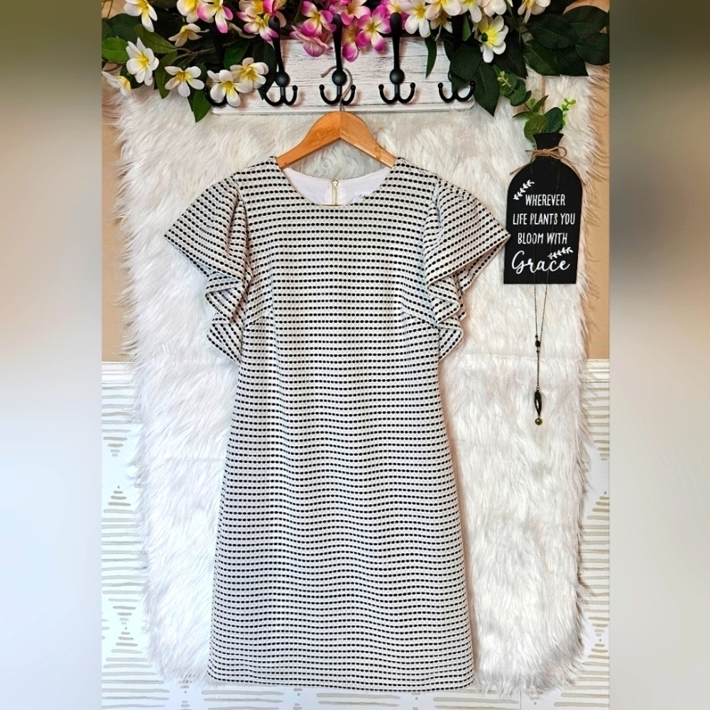 Calvin Klein Classic Zip Back Patterned Vintage Midi Dress